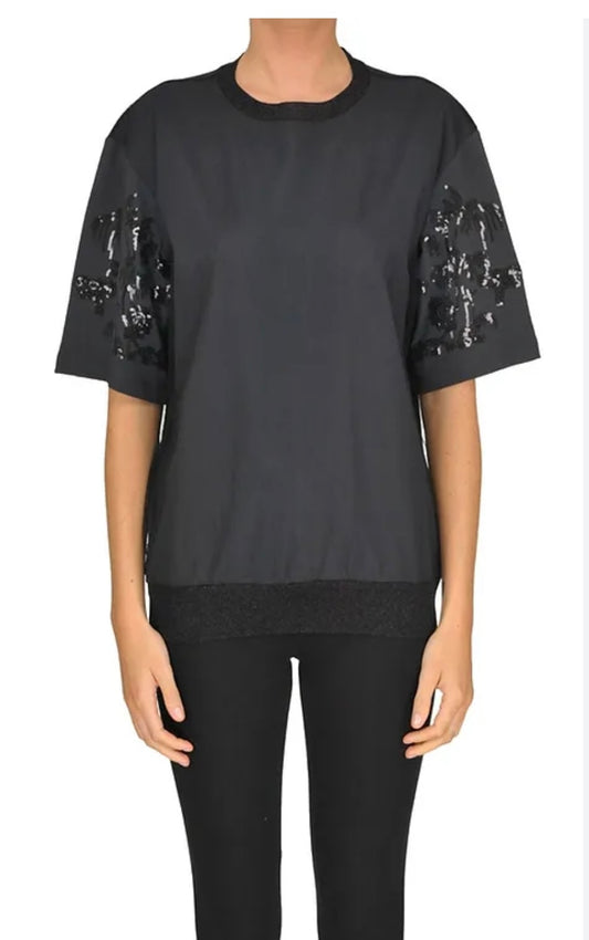 DRIES VAN NOTEN -MESH OVERLAY SEQUIN EMBELLISHED T-SHIRT