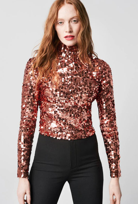 Smythe - Pailette Mock Neck Sequin Top