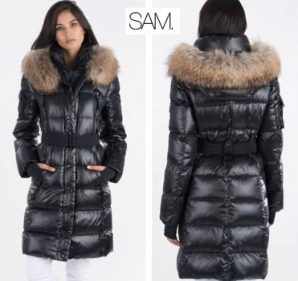 SAM black midi jacket with fur