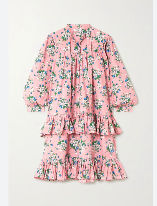 BATSHEVA -  FLORAL PRINT RUFFLED DRESS