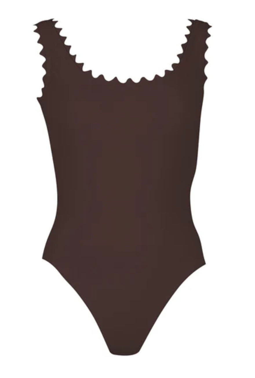 KARLA COLLETTO brown scalloped one piece swim