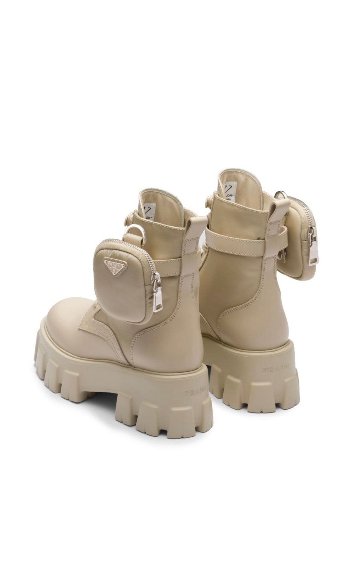 Pre-loved Prada Re-Nylon Beige Leather Combat Boots