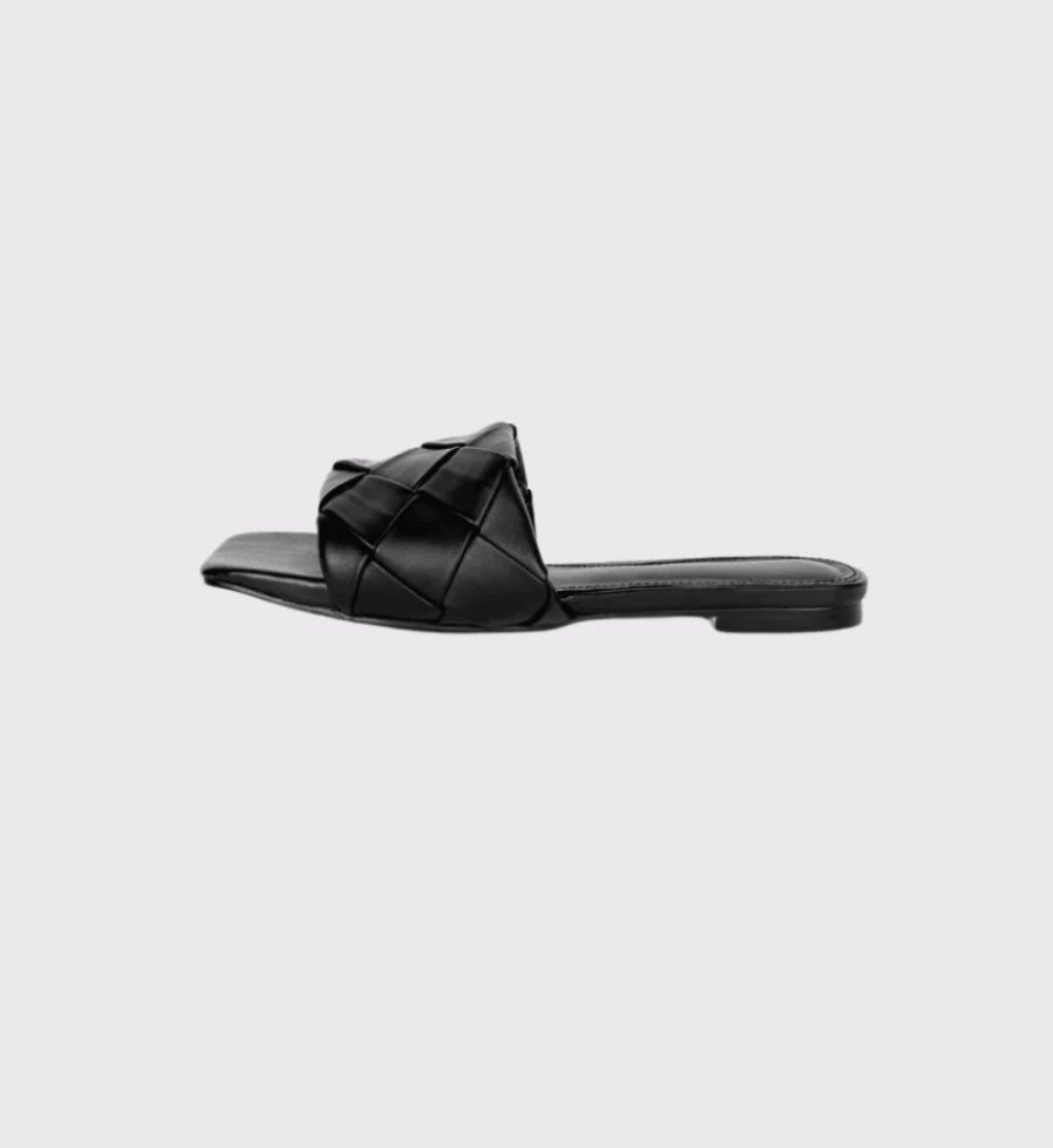 Ducie Amalia Black Leather Weave Slides