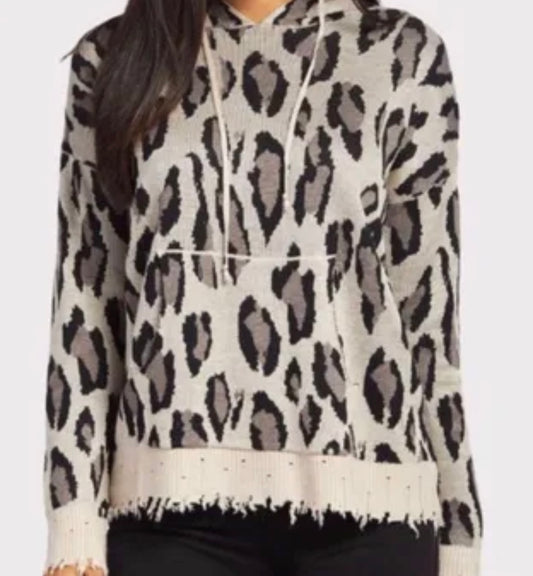 FATE- Liza Leopard Distressed Hoodie Sweater