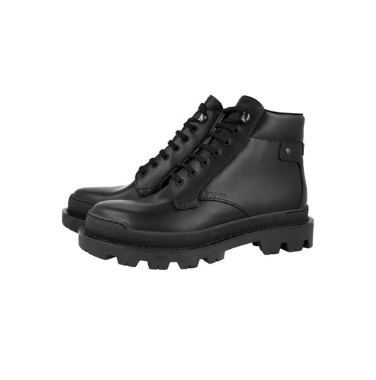 PRADA MENS monoloth black leather lace-up boots
