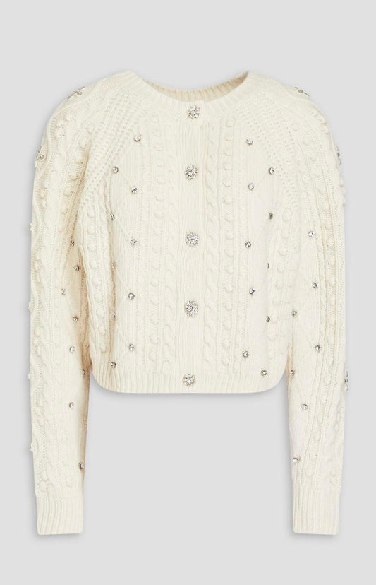 BA&SH cropped cream cardi with jewelled detail