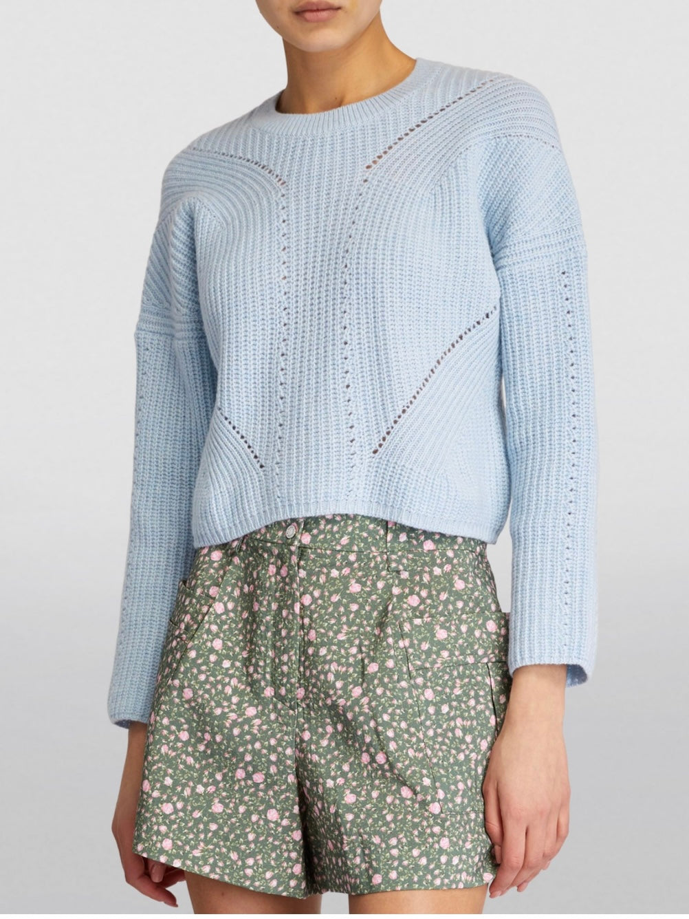 Maje- blue Wool-Blend Cropped Sweater