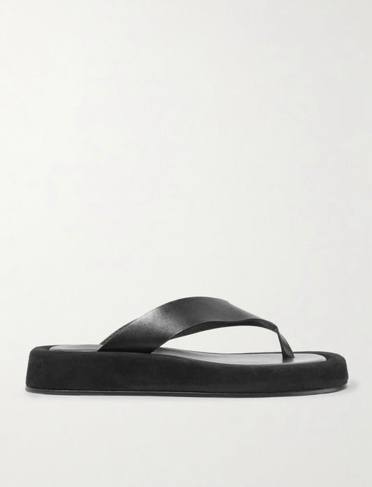 The Row- Ginza leather and suede flip flops