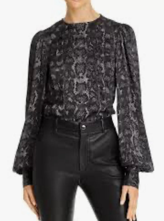 ANINE BING - Renee Silk Blend Python Print Blouse Charcoal Gray