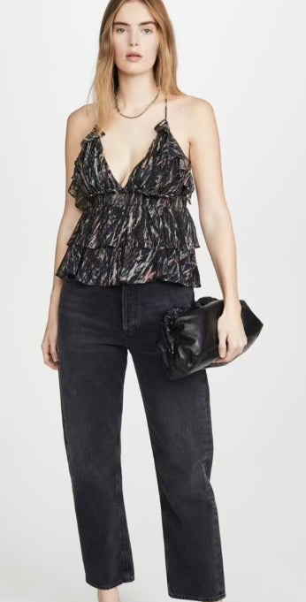 Iro - Villars Tiered Ruffled Printed Lurex Camisole In Multico Black
