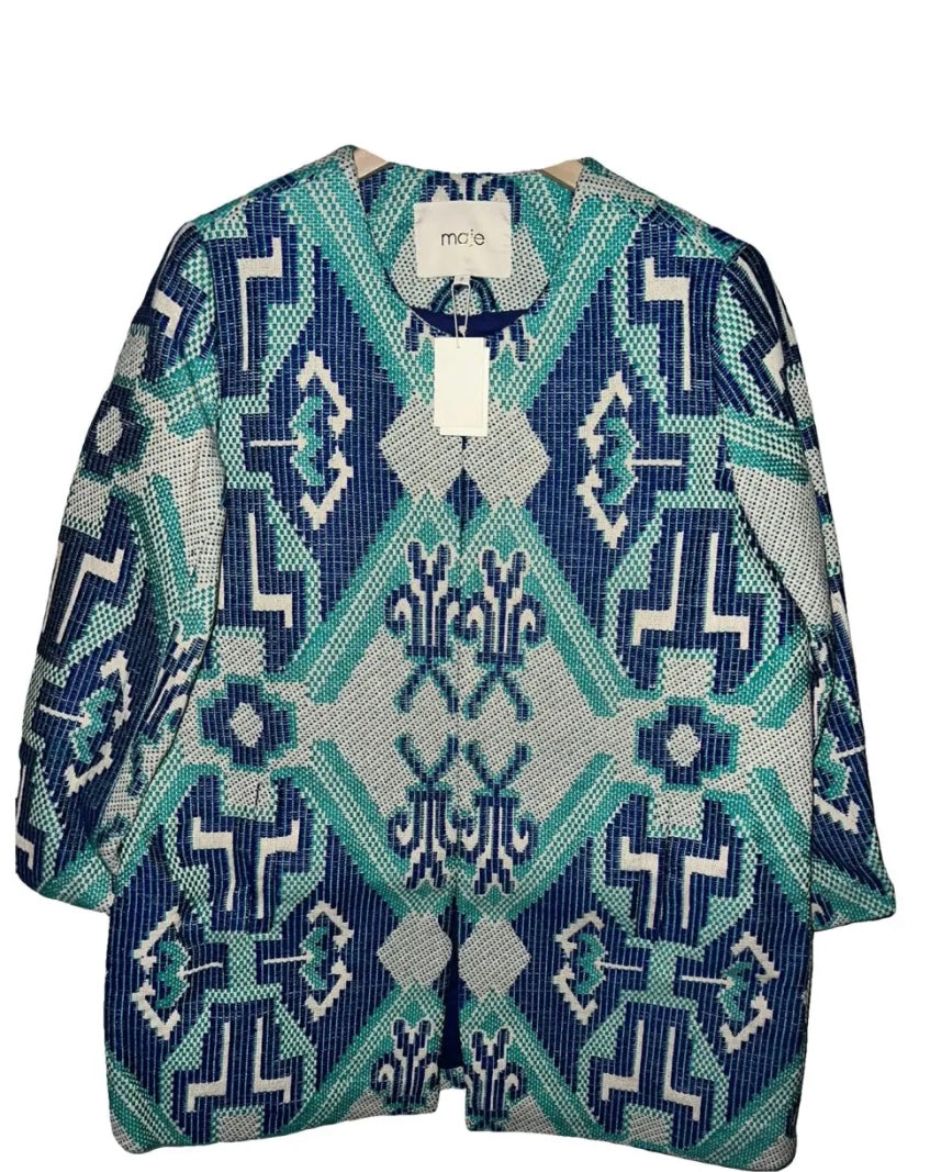 Maje green and blue jacquard coat