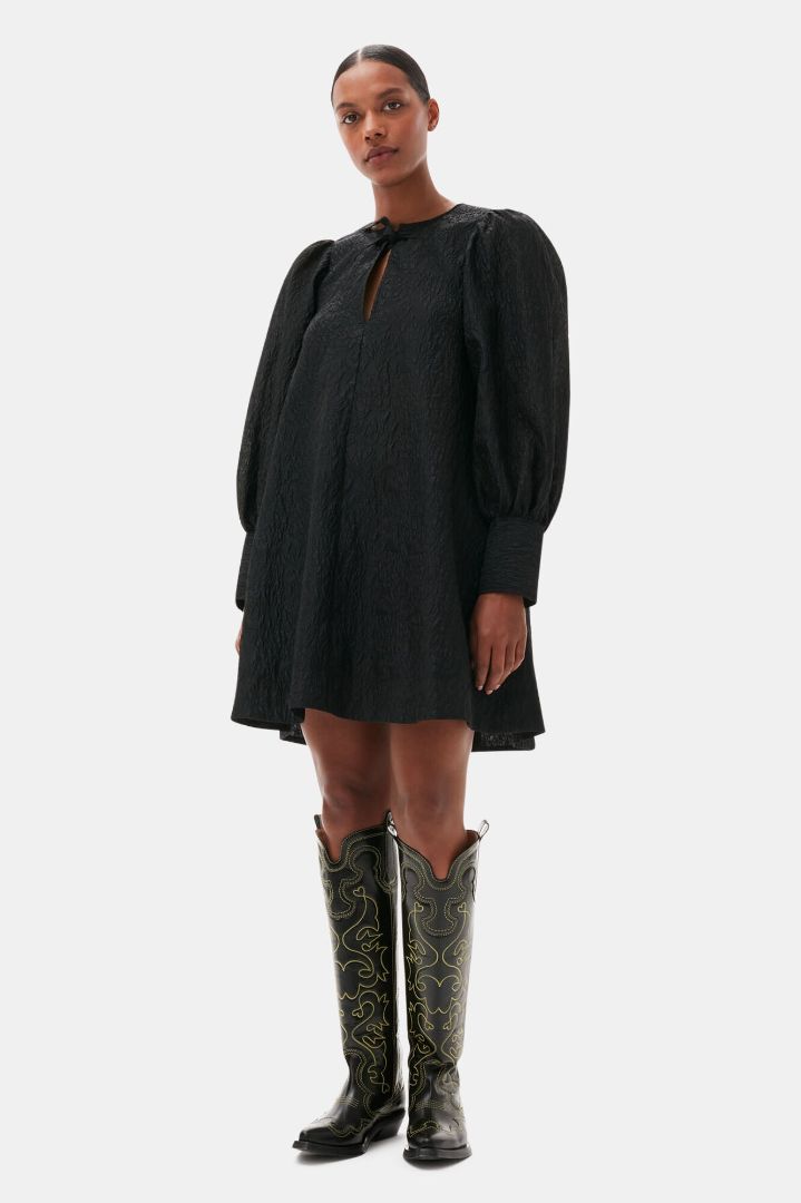 GANNI Black Jacquard Organza Mini Dress