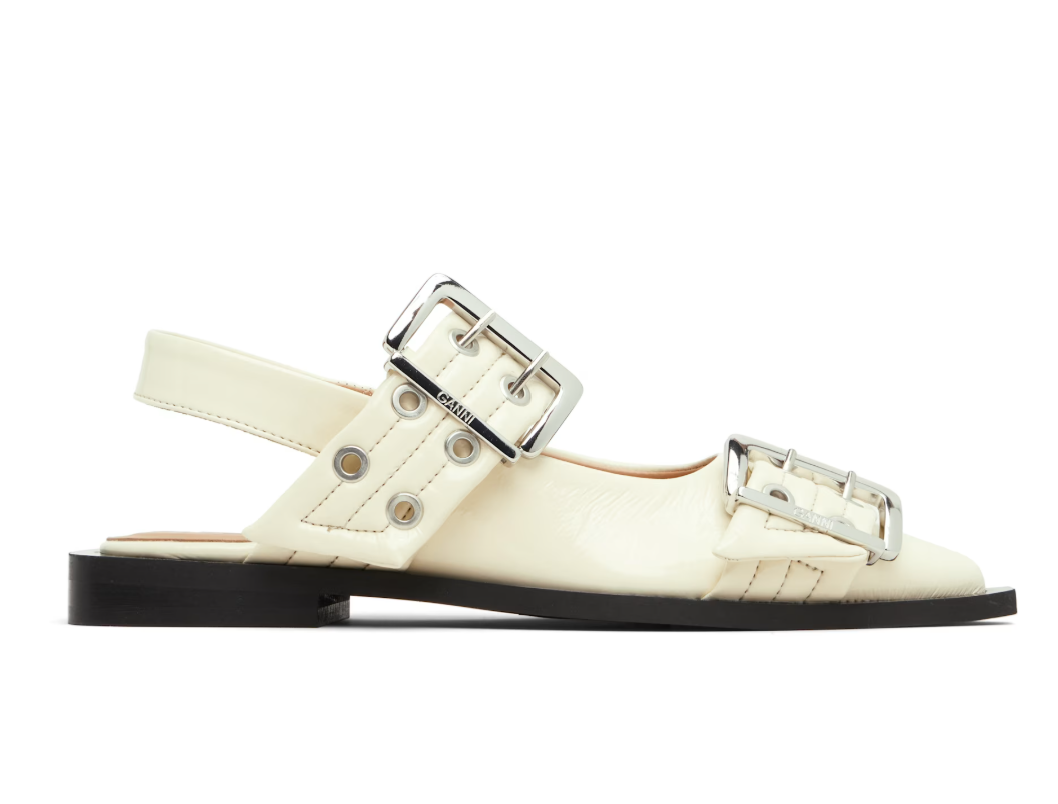 GANNI Off-White Feminine Buckle Ballerina Flats