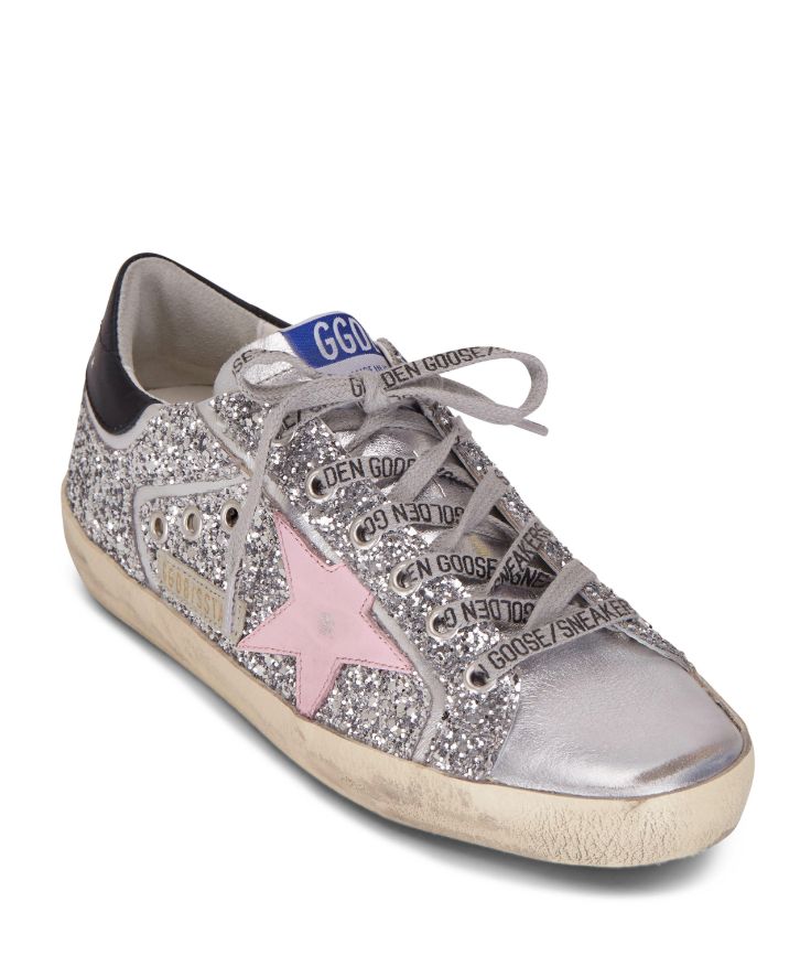 Golden Goose Super-Star Silver Glitter & Pink Star Sneaker