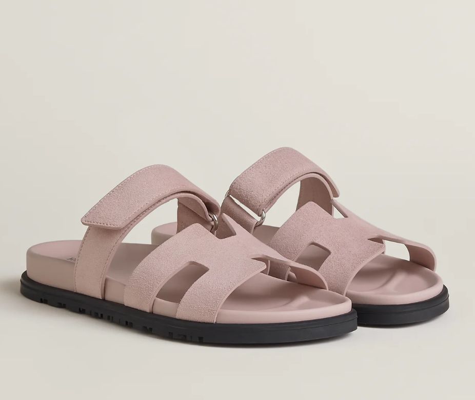 Hermes Chypre Sandals Rose Porcelain Suede