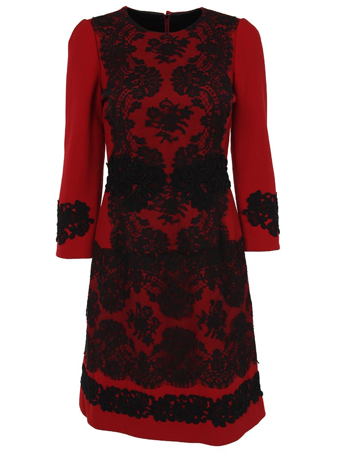 DOLCE & GABBANA red long sleeve dress with black lace