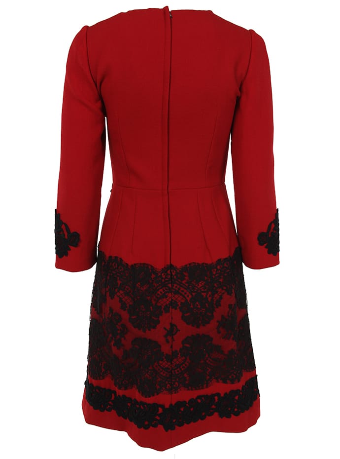 DOLCE & GABBANA red long sleeve dress with black lace