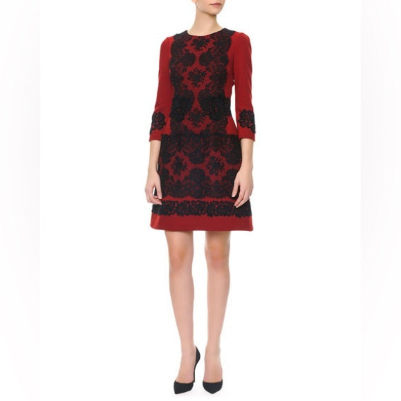 DOLCE & GABBANA red long sleeve dress with black lace