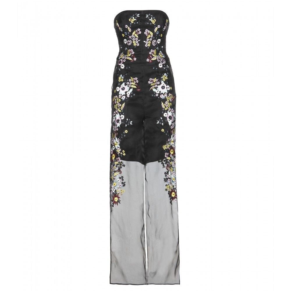 ERDEM floral strapless jumpsuit with sheer detailing