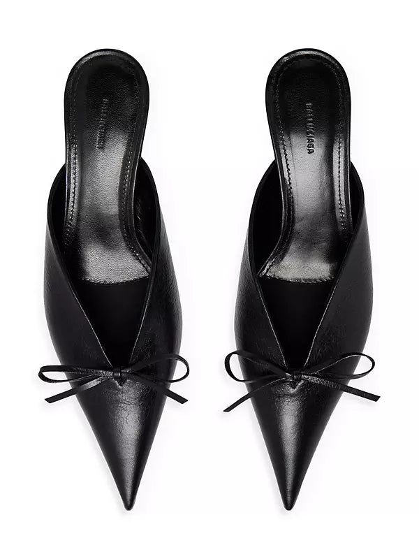 BALENCIAGA black pointed kitten heels with bow