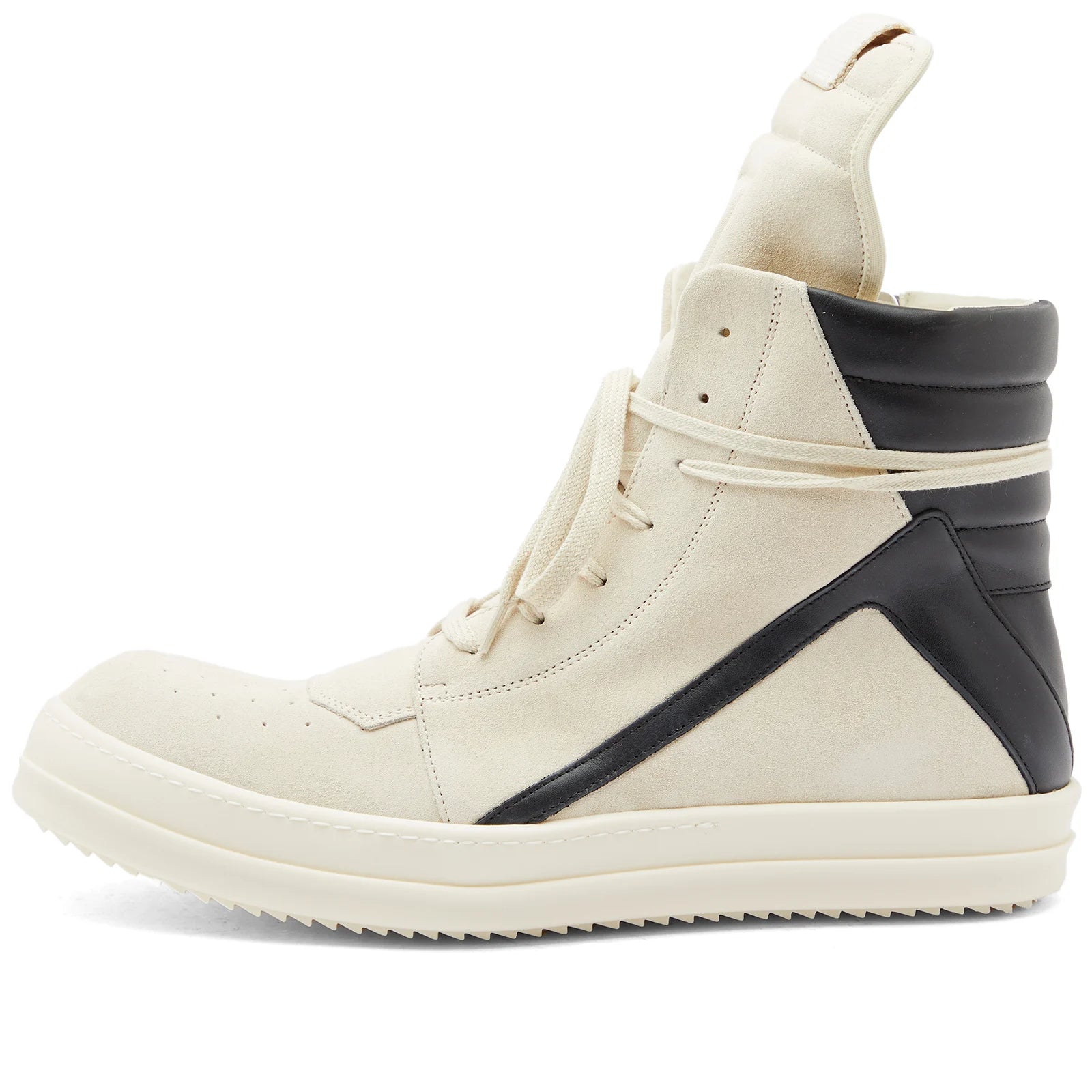 RICK OWENS white/light grey suede and black leather high top sneakers