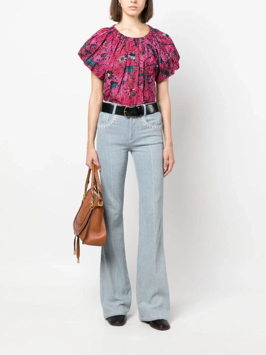 ULLA JOHNSON pink printed peasant top