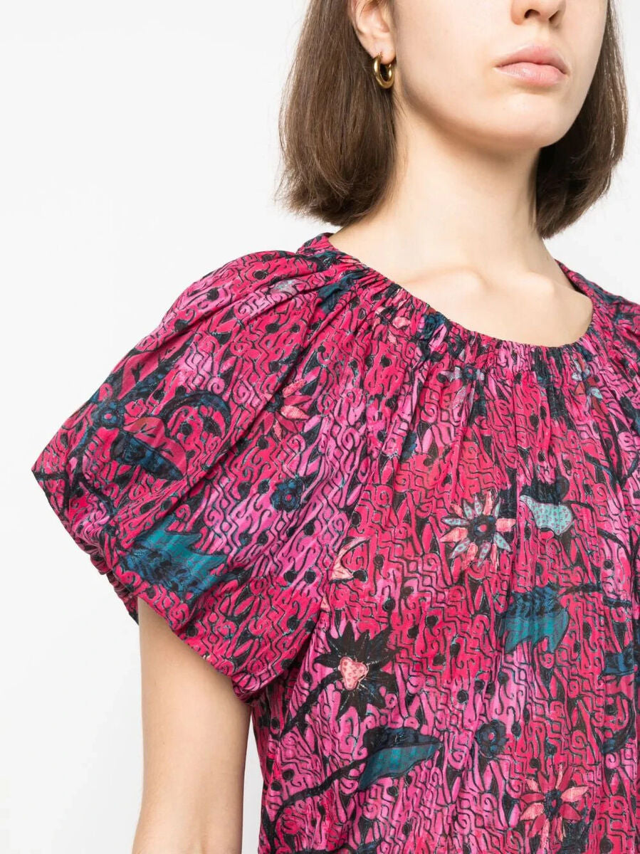 ULLA JOHNSON pink printed peasant top