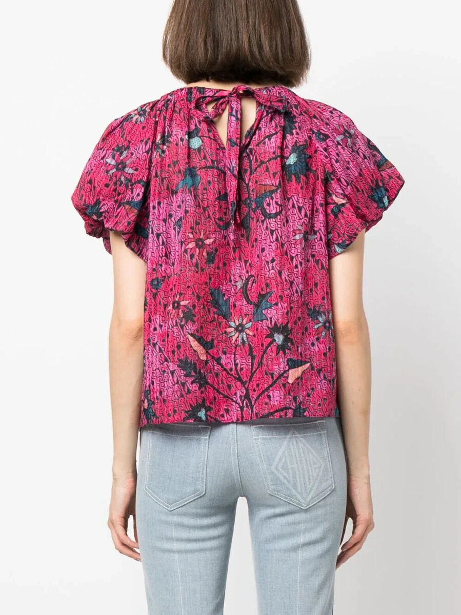 ULLA JOHNSON pink printed peasant top