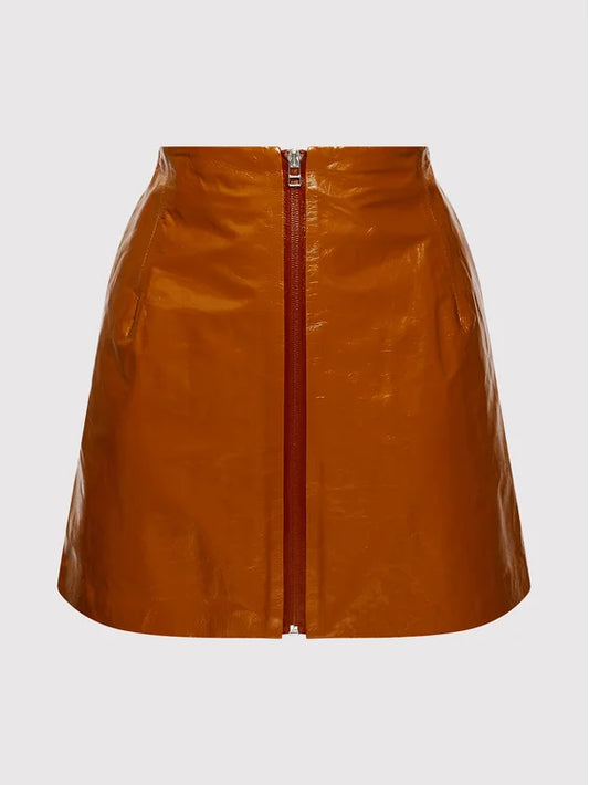 REMAIN BY BIRGER CHRISTENSEN brown vegan leather mini skirt with zipper