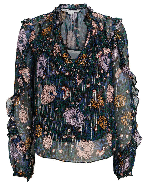 VERONICA BEARD - Abra Lurex Floral Silk Blouse