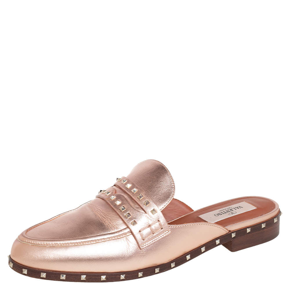 VALENTINO rose gold studded mules