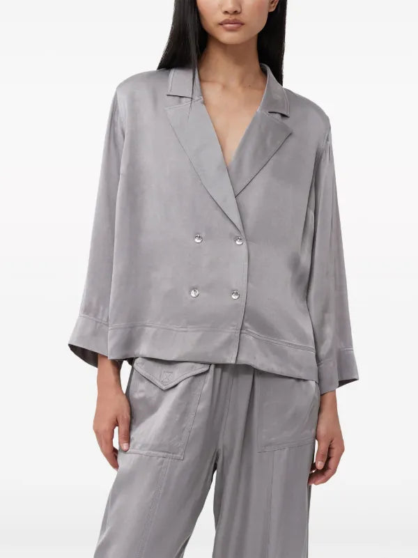 GANNI grey washed satin shirt