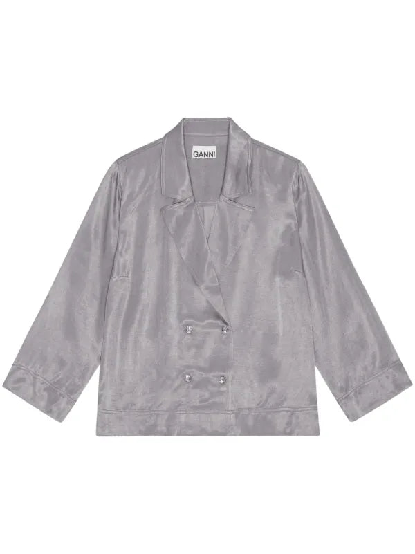 GANNI grey washed satin shirt