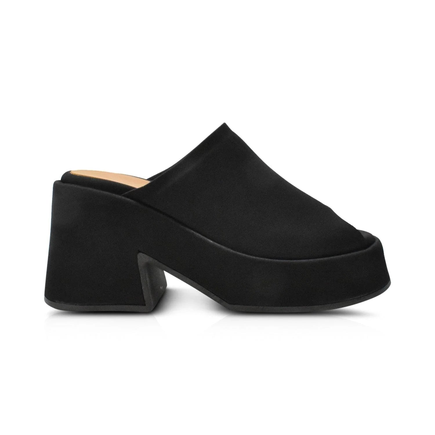 GANNI black satin platform slides