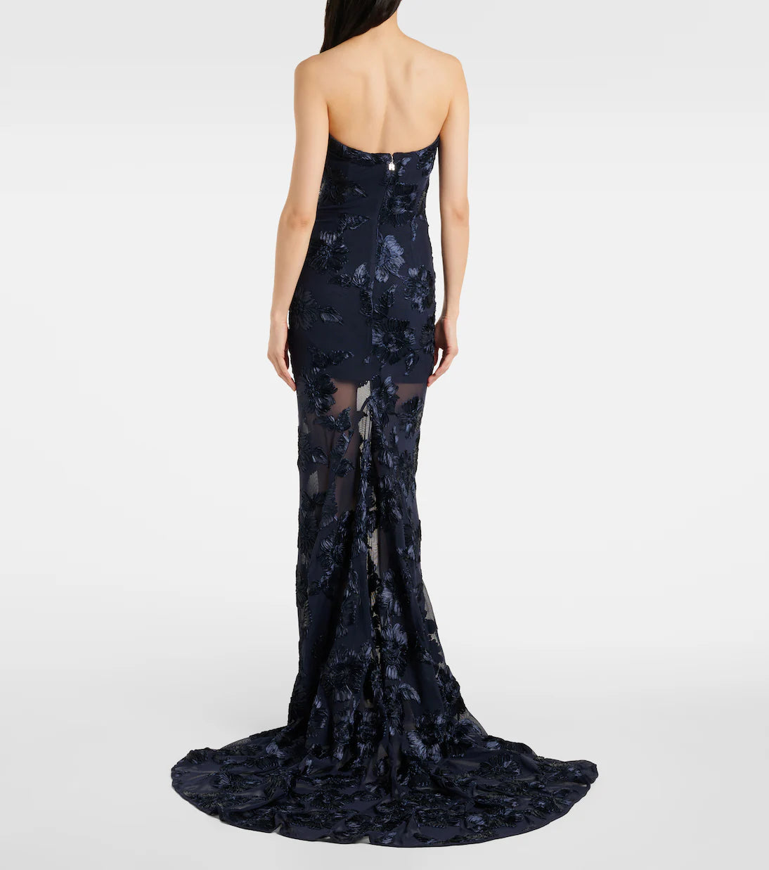 ROTATE sleeveless navy mesh maxi dress with embroidered satin flowers NWT mesh maxi tube dress