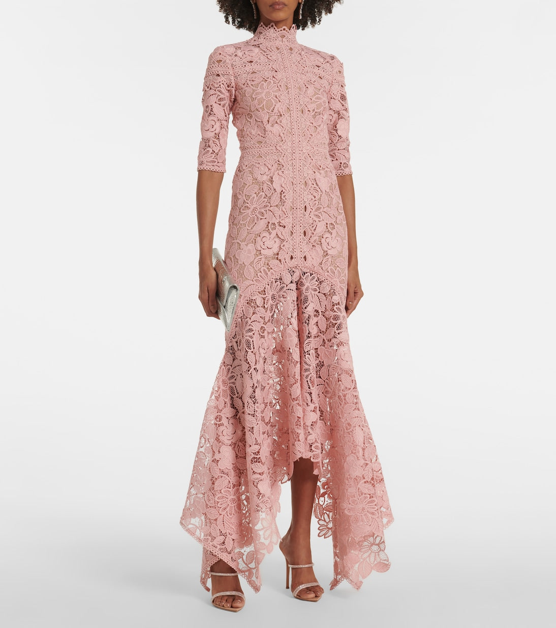 COSTARELLOS pink floral lace gown