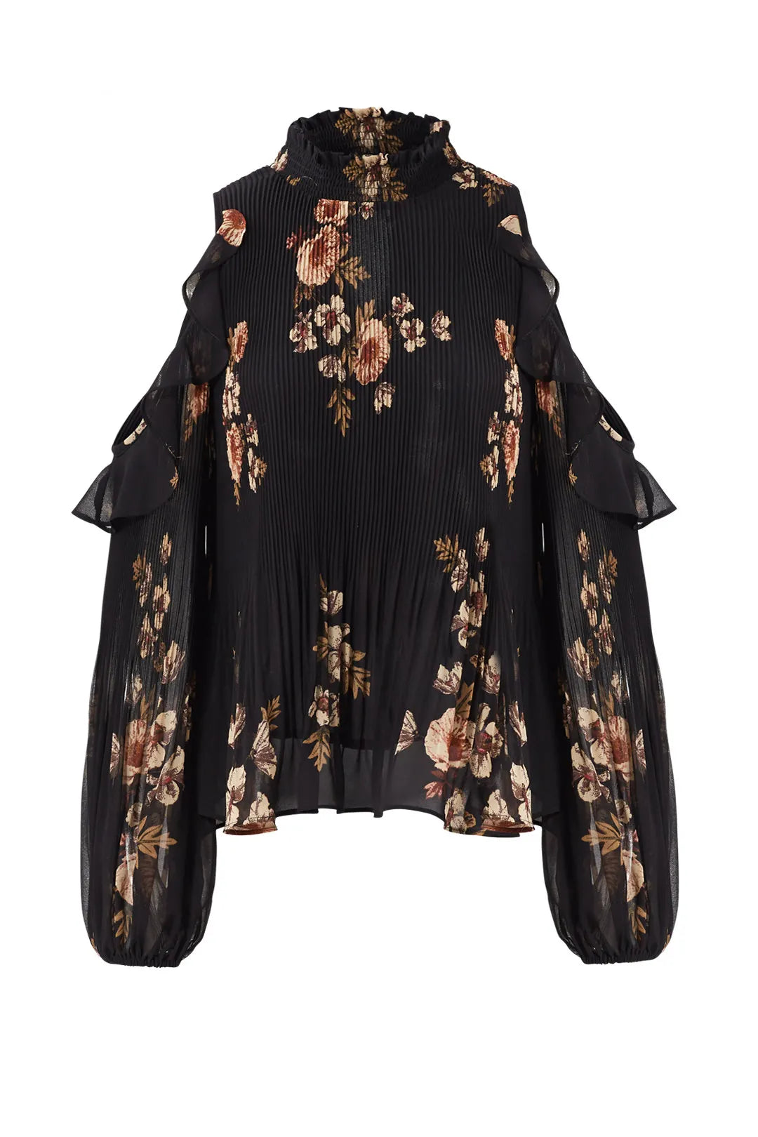 ASTR THE LABEL black floral chiffon detail cold shoulder blouse