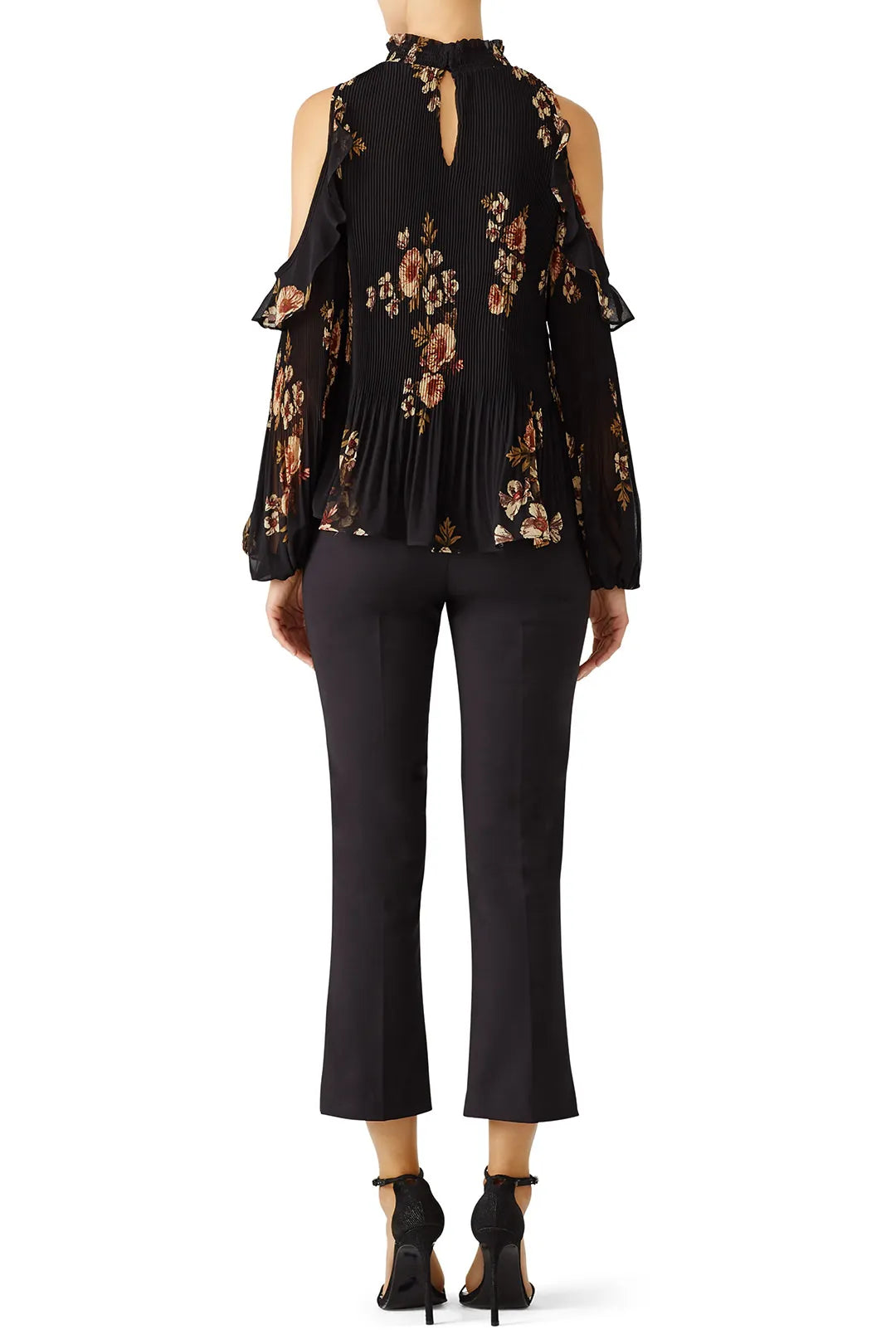 ASTR THE LABEL black floral chiffon detail cold shoulder blouse