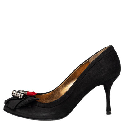 DOLCE & GABBANA black suede pumps with lipstick detail