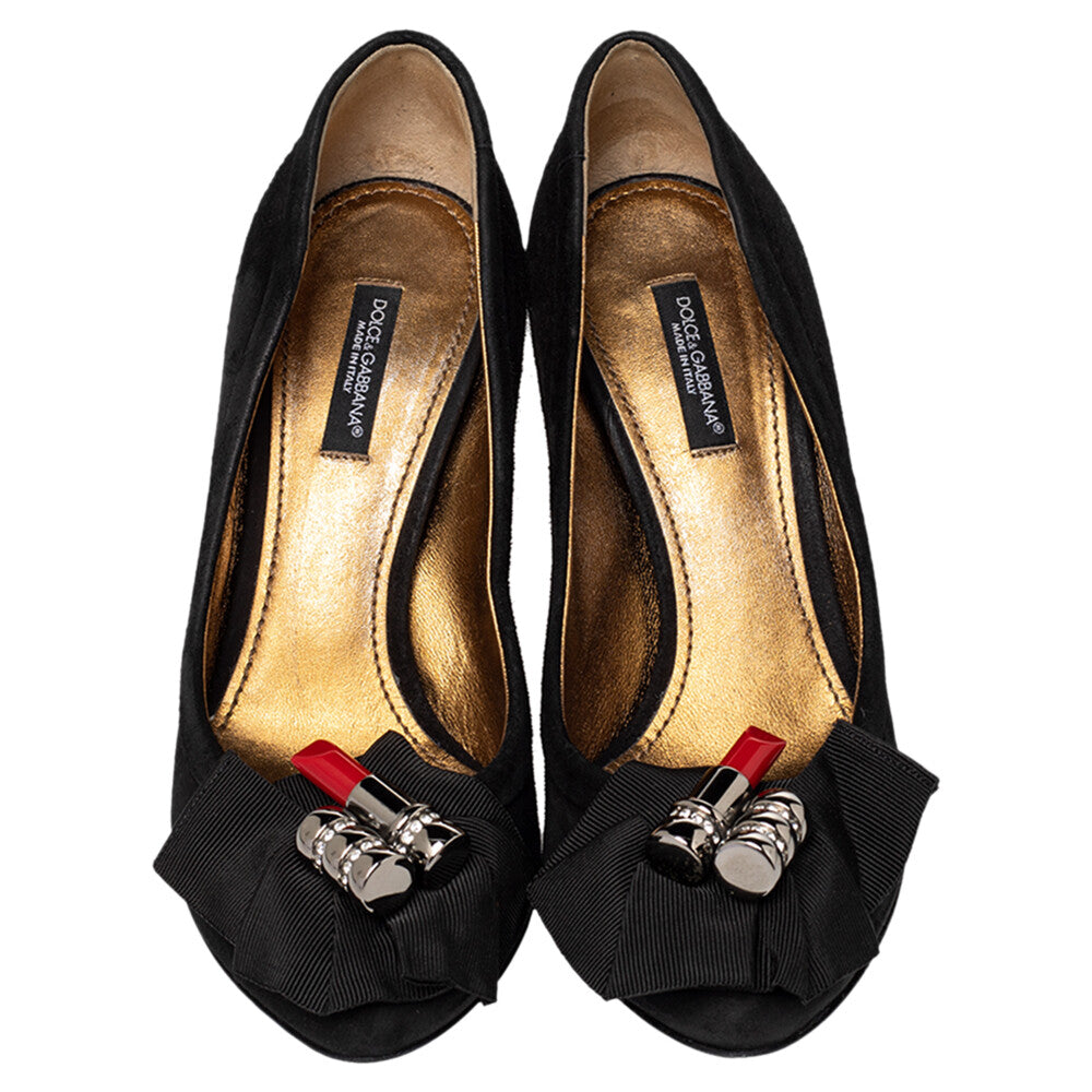 DOLCE & GABBANA black suede pumps with lipstick detail