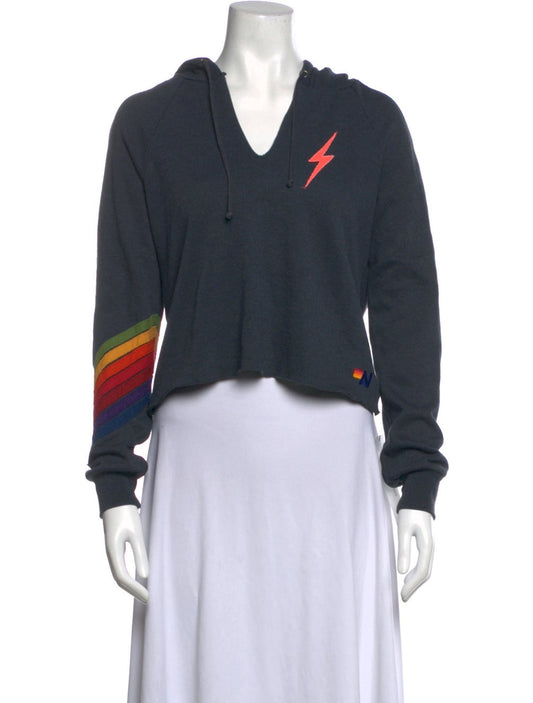 AVIATOR NATION cropped hoodie with rainbow and pink lightening bolt