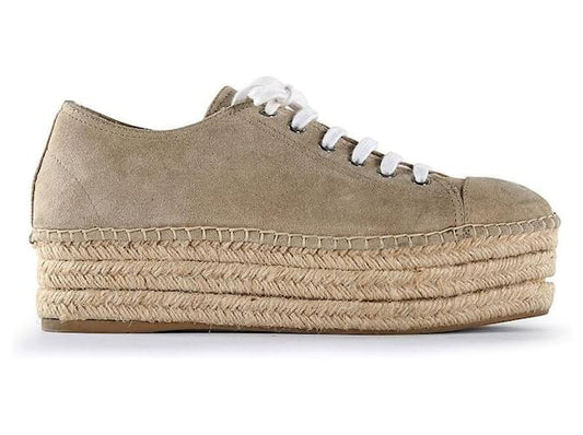 MIU MIU tan suede platform lace up espadrilles