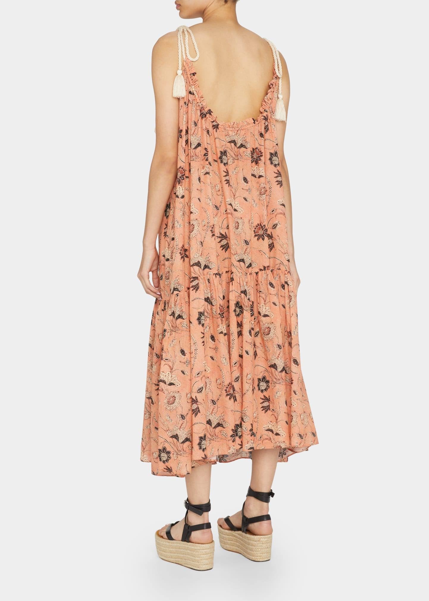 ULLA JOHNSON orange floral print smock maxi dress with rope straps