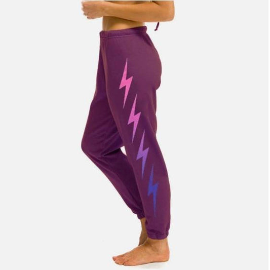 AVIATOR NATION purple sweatpants with lightening bolts