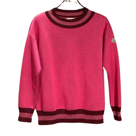 MONCLER hot pink short sleeve sweater with glitter collar