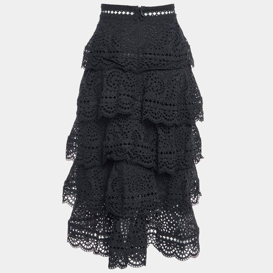 ZIMMERMANN black tiered eyelet skirt