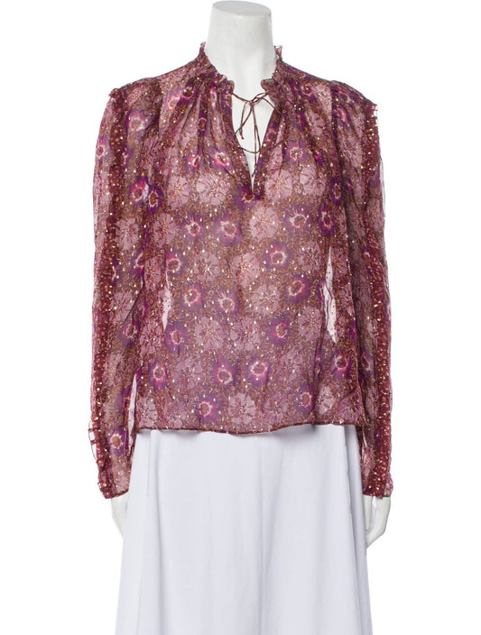 ULLA JOHNSON blouse with floral design and glitter polka dots