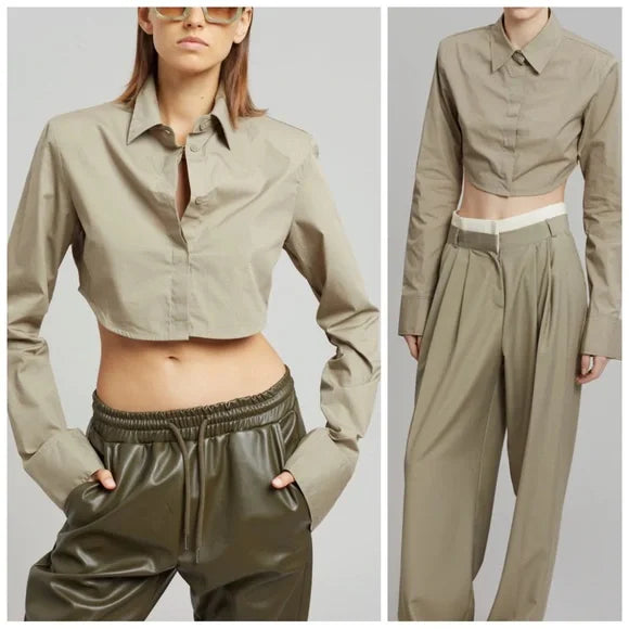 THE FRANKIE SHOP green cropped button up with shoulder pads