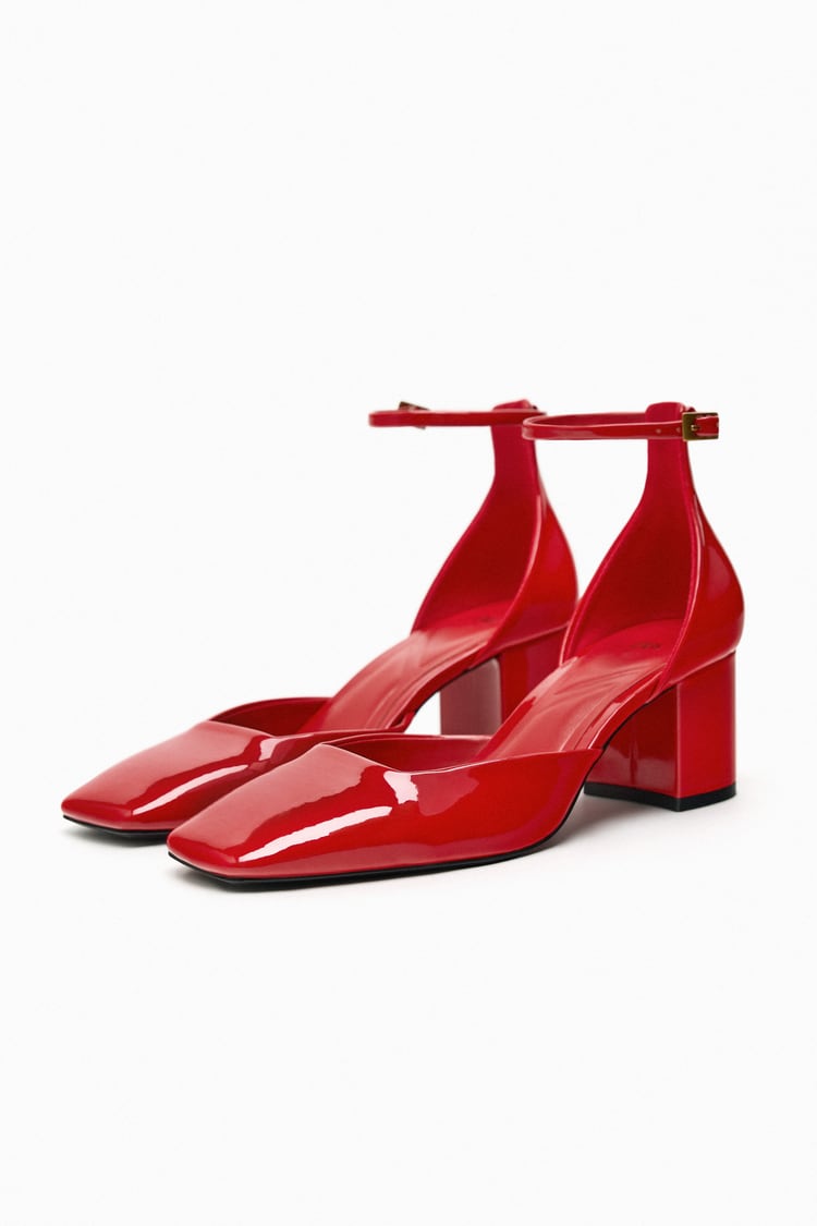 ZARA NWT patent red block heels