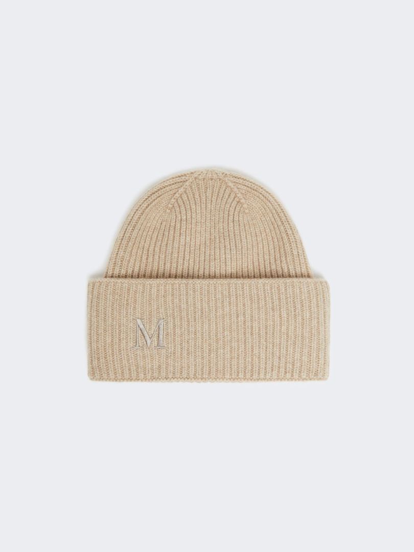 Max Mara 100% cashmere Beige ribbed Beanie hat, O/S